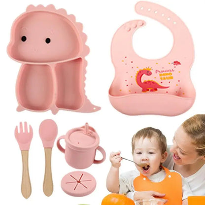 Dino Tablewear Set™ - 7-delige set - Siliconen Kinderservies 