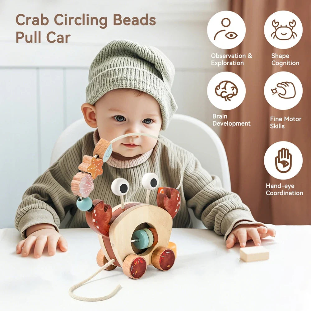 Crab Pull Toy™ – Spelen &amp; Leren – Houten Krab 