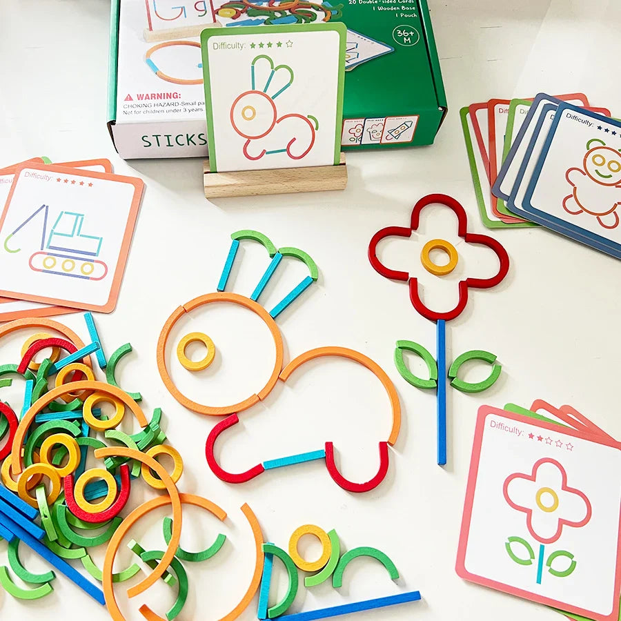 Sticks &amp; Rings – Slank &amp; Creatief – Houten Vormen Puzzel