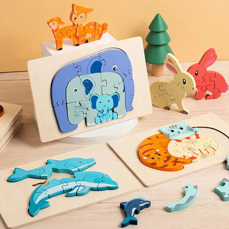 Dierenpuzzel™ – Ontdek &amp; Leer – Cartoon Houten Puzzel 