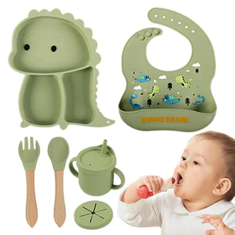 Dino Tablewear Set™ - 7-delige set - Siliconen Kinderservies 