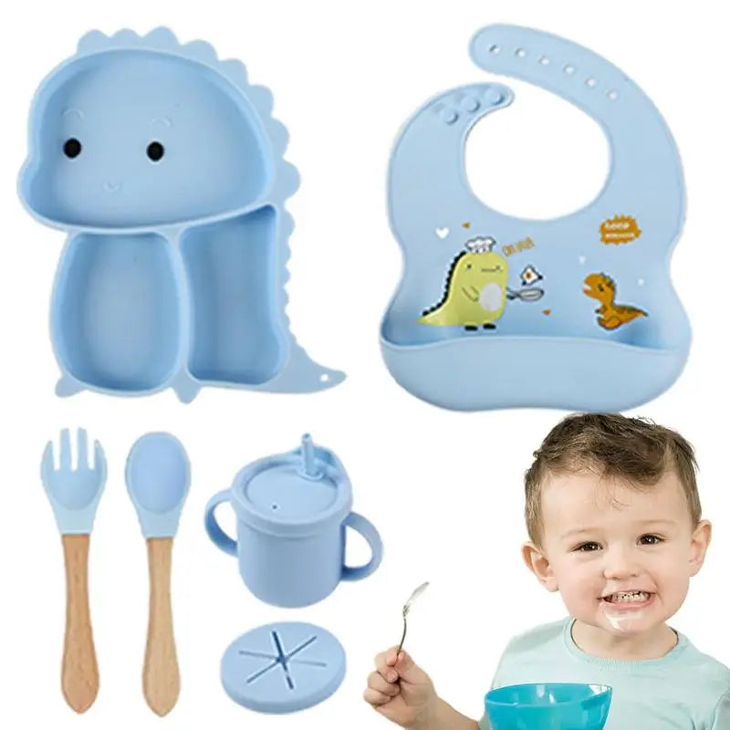 Dino Tablewear Set™ - 7-delige set - Siliconen Kinderservies 