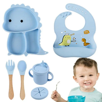 Dino Tablewear Set™ - 7-delige set - Siliconen Kinderservies 
