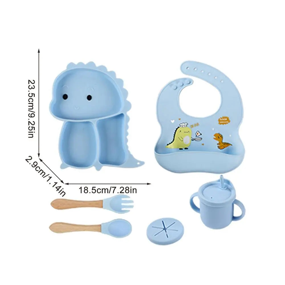 Dino Tablewear Set™ - 7-delige set - Siliconen Kinderservies 
