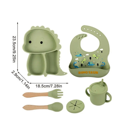Dino Tablewear Set™ - 7-delige set - Siliconen Kinderservies 